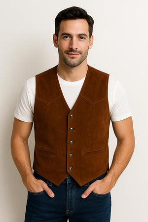 Scully Men's Suede Vest Brown Front View