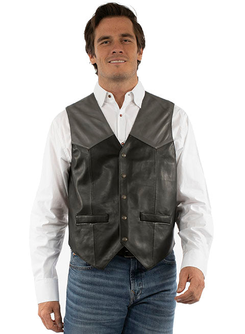 Scully Men's Leather Vest Grey Front View