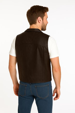 Scully Men's Western Lambskin Vest with Lapels, Snaps, Brown Back View