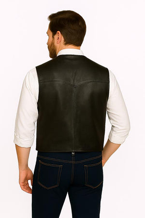 Scully Men's Western Lambskin Vest with Lapels, Snaps, Black Back View