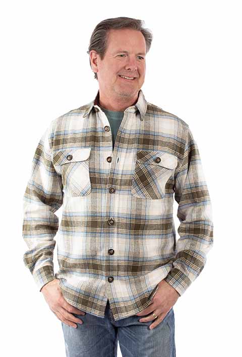 Sully Men's Farthest Point Olive Corduroy Plaid Shirt Front