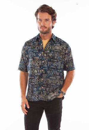 Scully Farthest Point Men's Batik Tribal Print Navy Front
