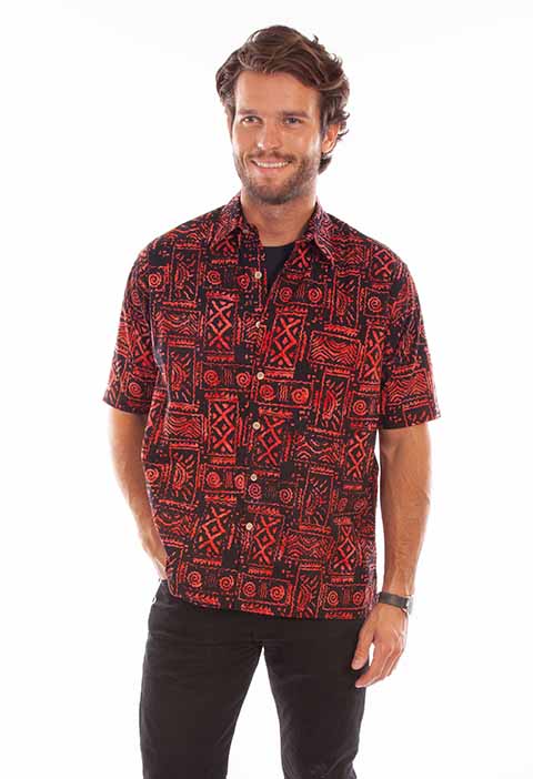 Scully Farthest Point Men's Batik Tribal Print Red Front