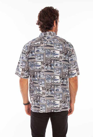 Scully Farthest Point Men's Batik Hawaiian Print Midnight Sky Back