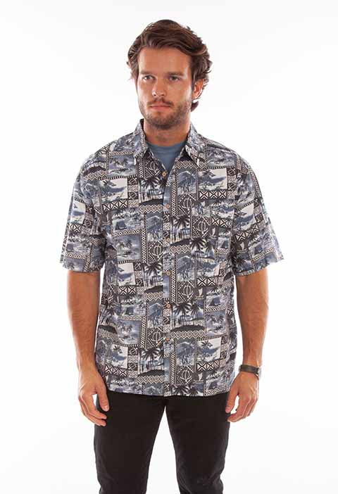 Scully Farthest Point Men's Batik Hawaiian Print Midnight Sky Front