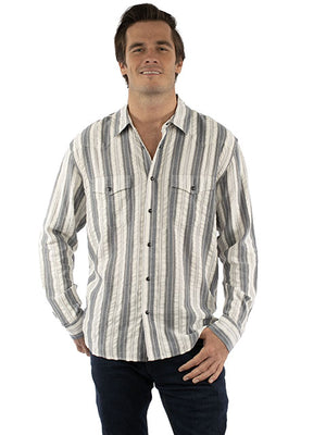 Scully Farthest Point Men's Seersucker Stripe Blue Shirt Front