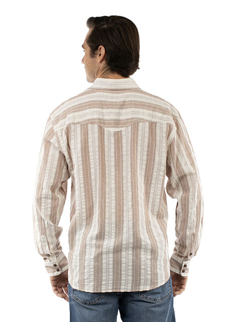 Scully Farthest Point Men's Seersucker Stripe Tan Shirt Back