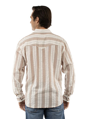 Scully Farthest Point Men's Seersucker Stripe Tan Shirt Back