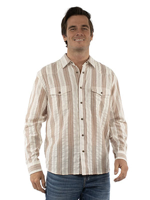 Scully Farthest Point Men's Seersucker Stripe Tan Shirt Front