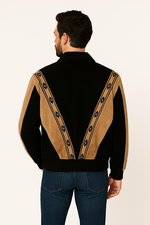 Scully Men's Two Tone Boar Suede Zip Front Jacket Black / Cafe Brown Back