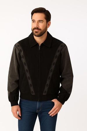Scully Men's Two Tone Boar Suede Zip Front Jacket Black / Grey Front