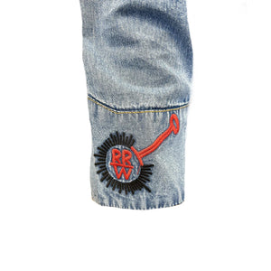 Vintage Inspired Western Shirt Men's Rockmount Embroidered Shirt Bucking Bronc Denim Cuff