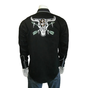 Rockmount Men's Vintage Inspired Steer Skull Arrows Black Back