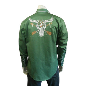 Rockmount Men's Vintage Inspired Steer Skull Arrows Green Back