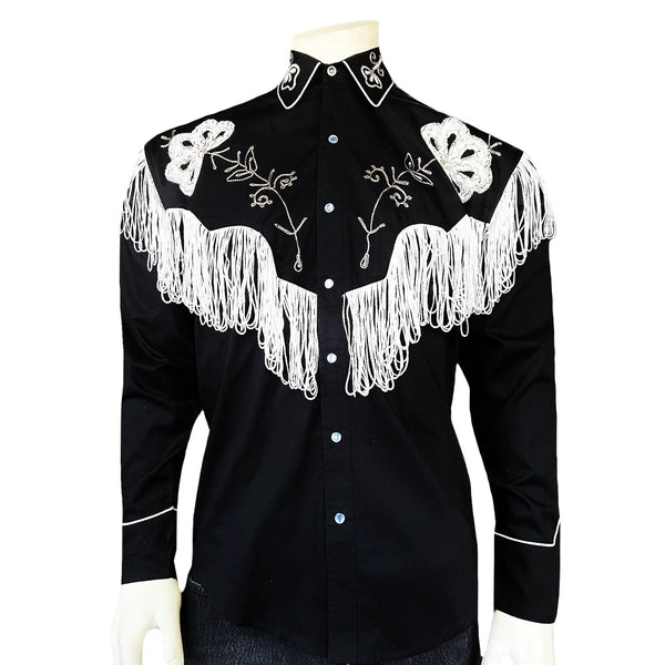 Vintage Inspired Western Shirt: Rockmount Men's Fancy Fringe Black