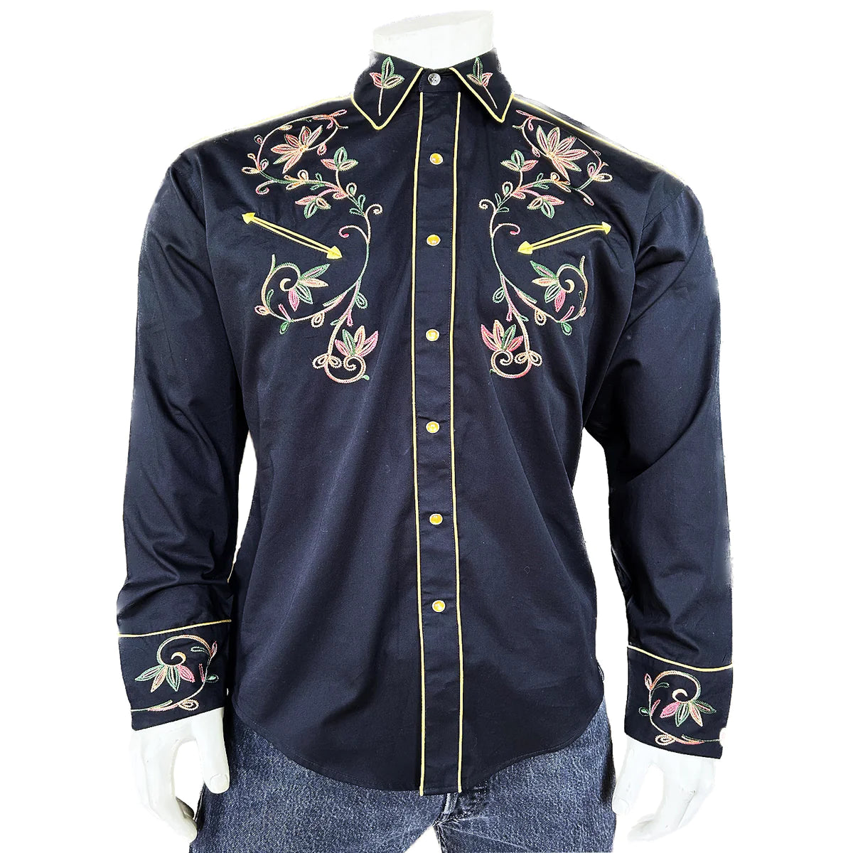 Rockmount Men's Variegated Floral Shirt Black Front