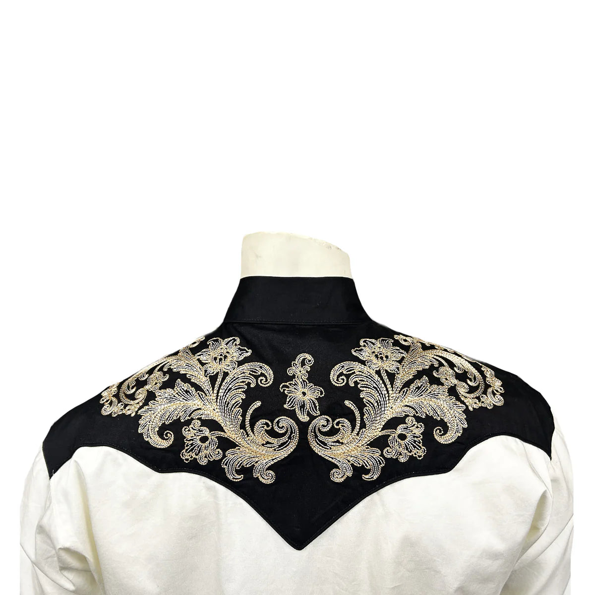 Rockmount Ranch Wear Men's Vintage Western Shirt Tan Floral on Black and Ivory Back