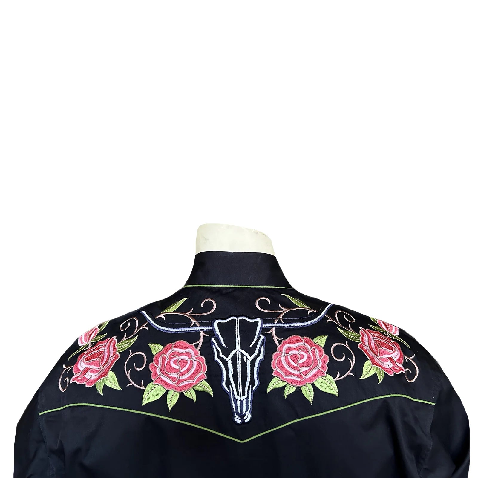 Rockmount Ranch Wear Men's Vintage Western Shirt Floral and Longhorn Steer Skull Black Back