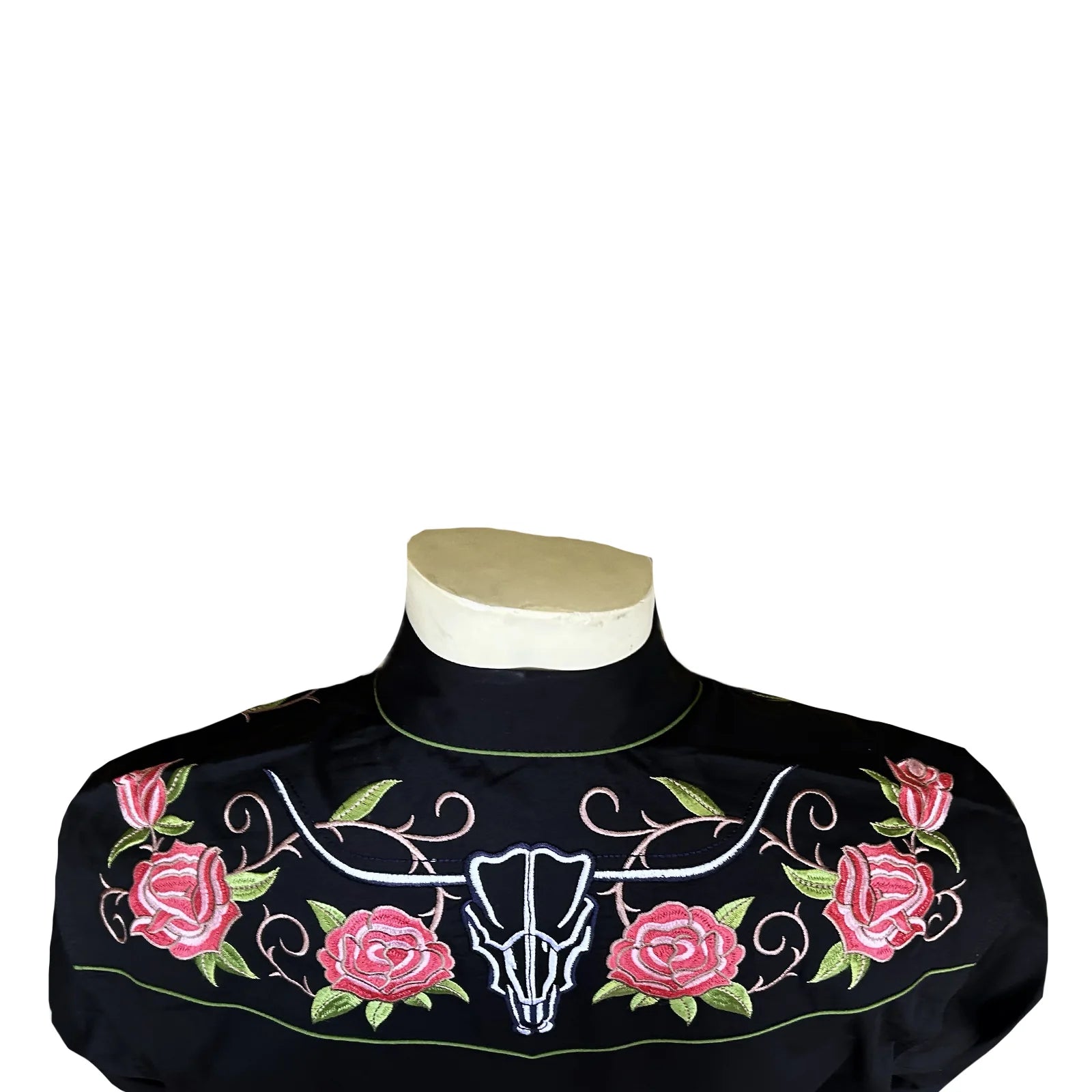 Rockmount Ranch Wear Men's Vintage Western Shirt Floral and Longhorn Steer Skull Black Back