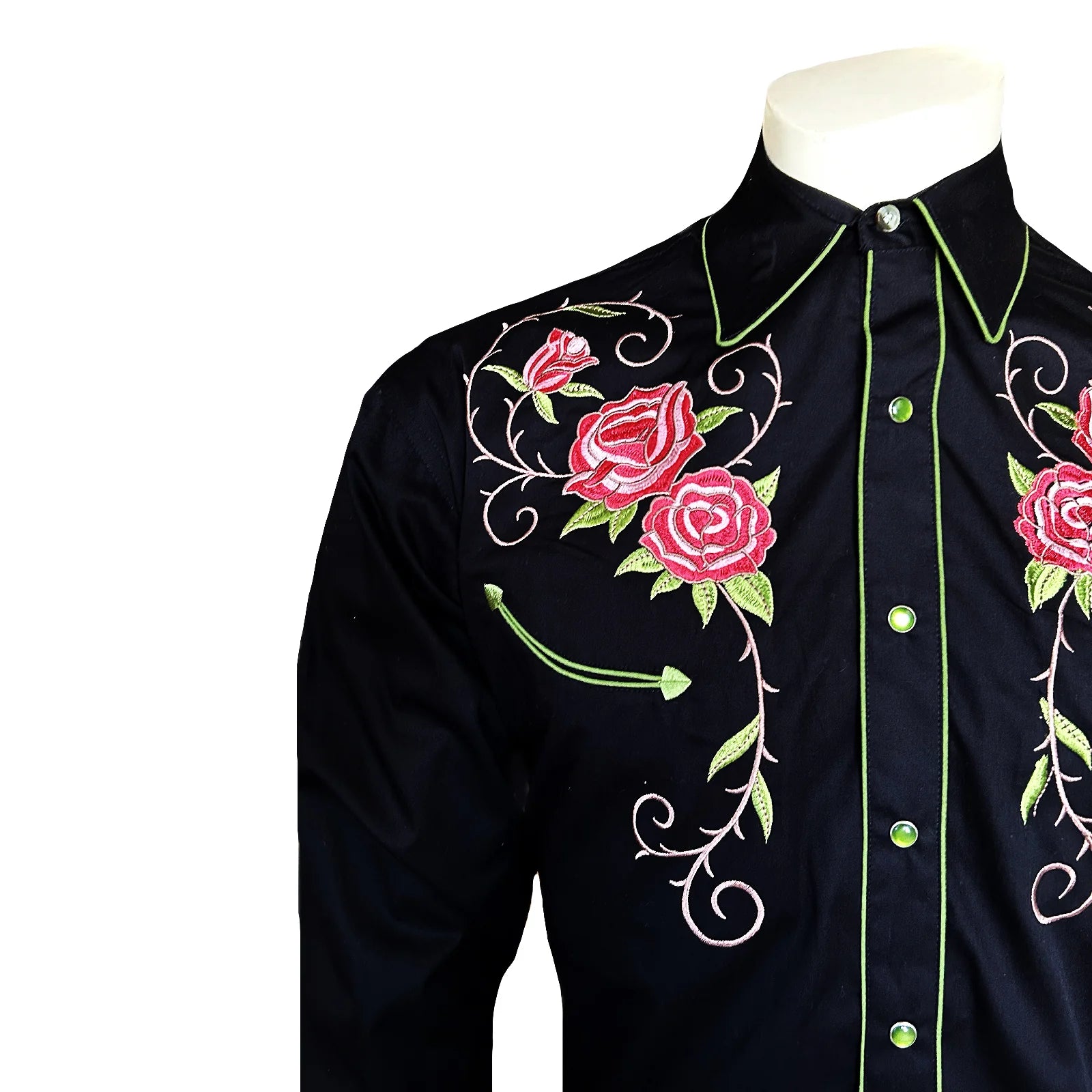 Rockmount Ranch Wear Men's Vintage Western Shirt Floral and Longhorn Steer Skull Black Front