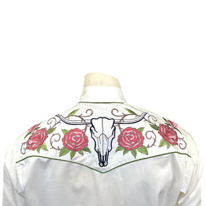 Rockmount Ranch Wear Mens Vintage Embroidery Floral and Longhorn Steer Skull Ivory Back