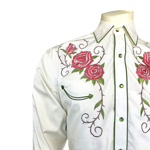 Rockmount Ranch Wear Mens Vintage Embroidery Floral and Longhorn Steer Skull Ivory Front