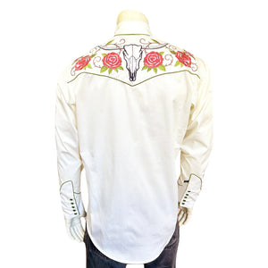 Rockmount Ranch Wear Mens Vintage Embroidery Floral and Longhorn Steer Skull Ivory Back