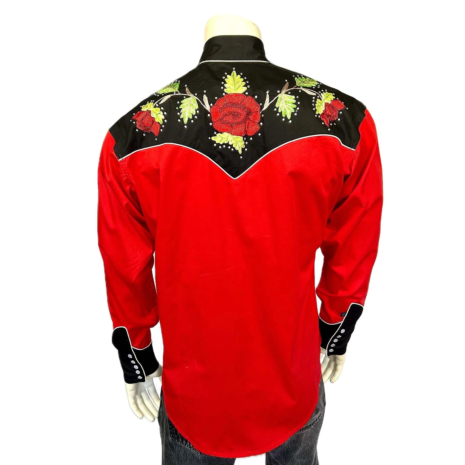 Vintage Inspired Western Shirt Men's Rockmount Nashville Rose Red Front 