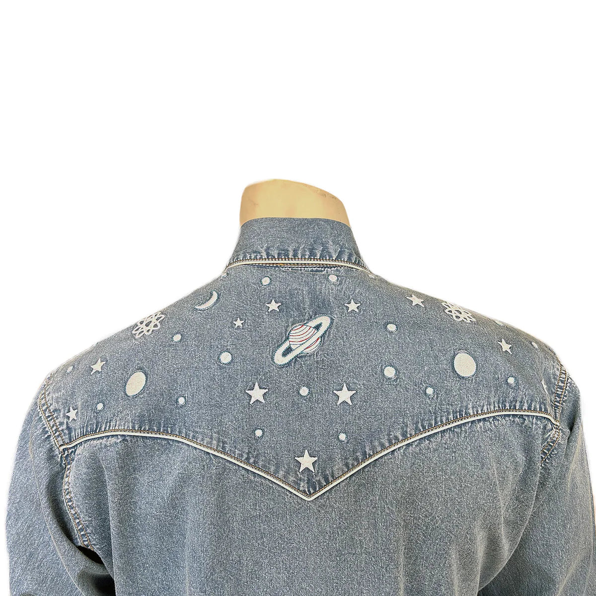 Vintage Inspired Rockmount Ranch Wear Men's Western Planet Shirt Denim Back