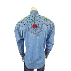 Rockmount Ranch Wear Men's Vintage Western Shirt Fancy Floral Denim Back