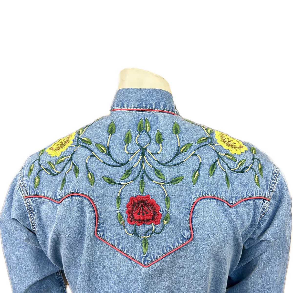Rockmount Ranch Wear Men's Vintage Western Shirt Fancy Floral Denim Back