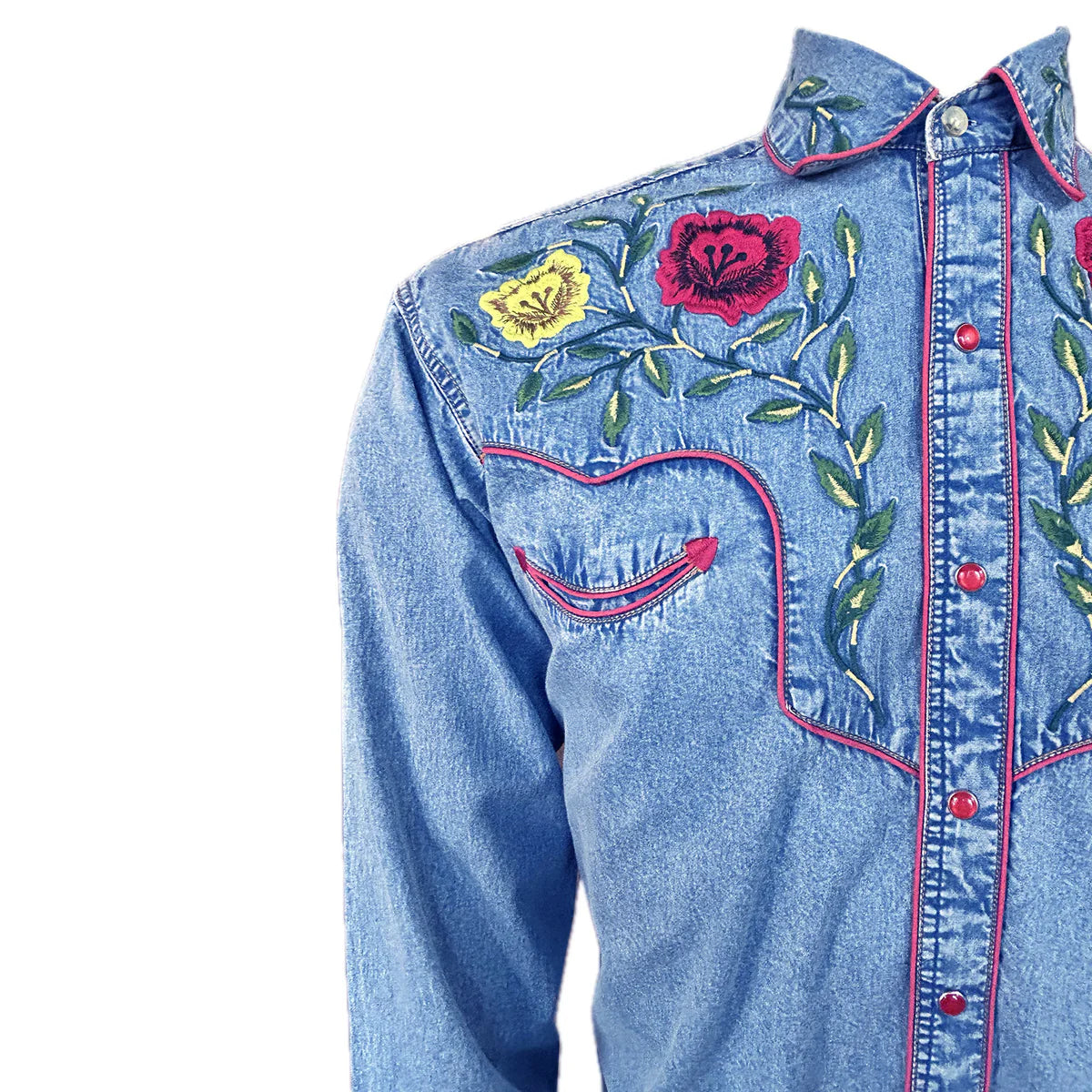 Rockmount Ranch Wear Men's Vintage Western Shirt Fancy Floral Denim Front