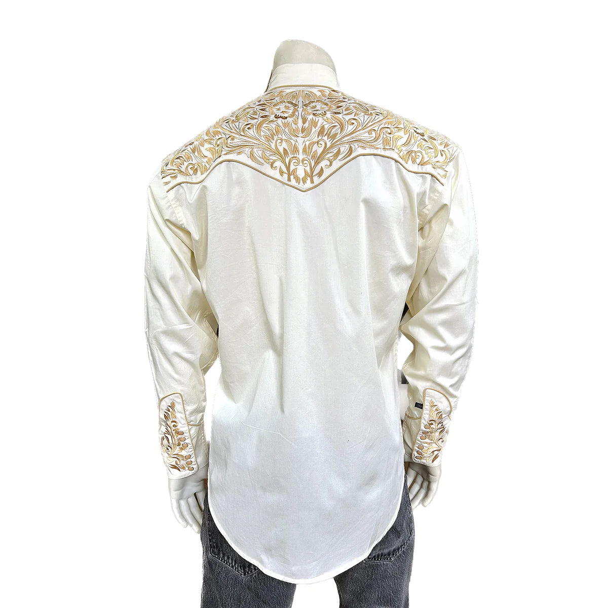 Rockmount Ranch Wear Men's Tone on Tone Embroidery Ivory Gold Back #176859