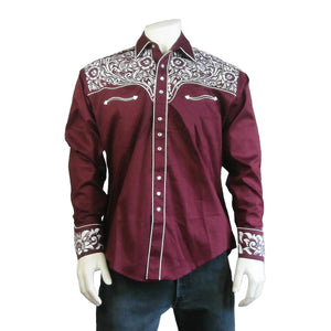 Rockmount Men's Vintage Western Shirt Tooled Burgundy Front