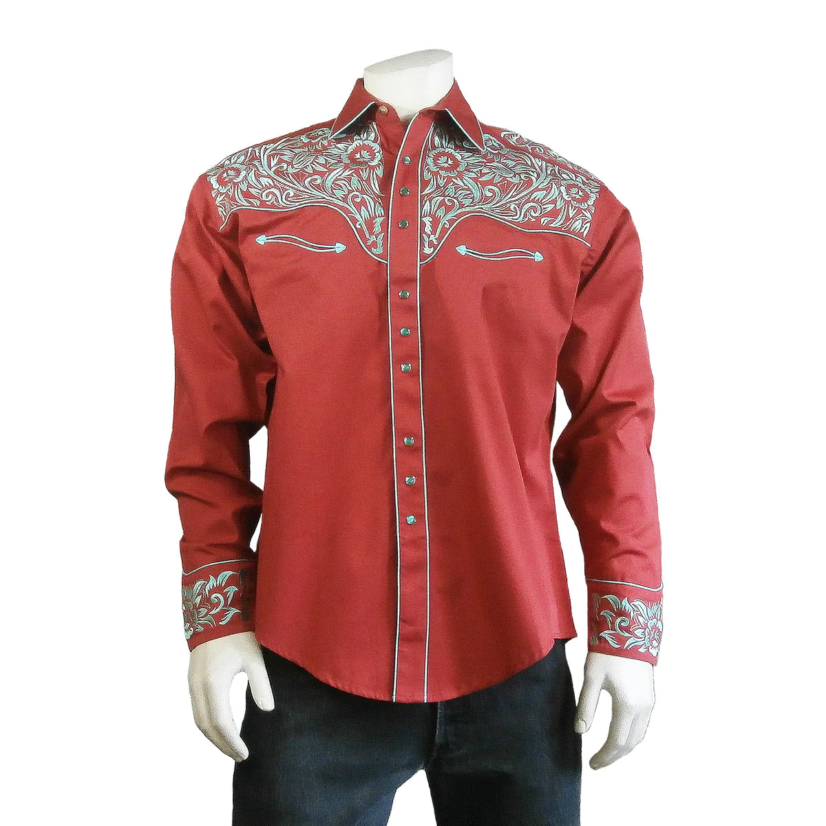Rockmount Men's Vintage Western Shirt Tooled Burgundy Front