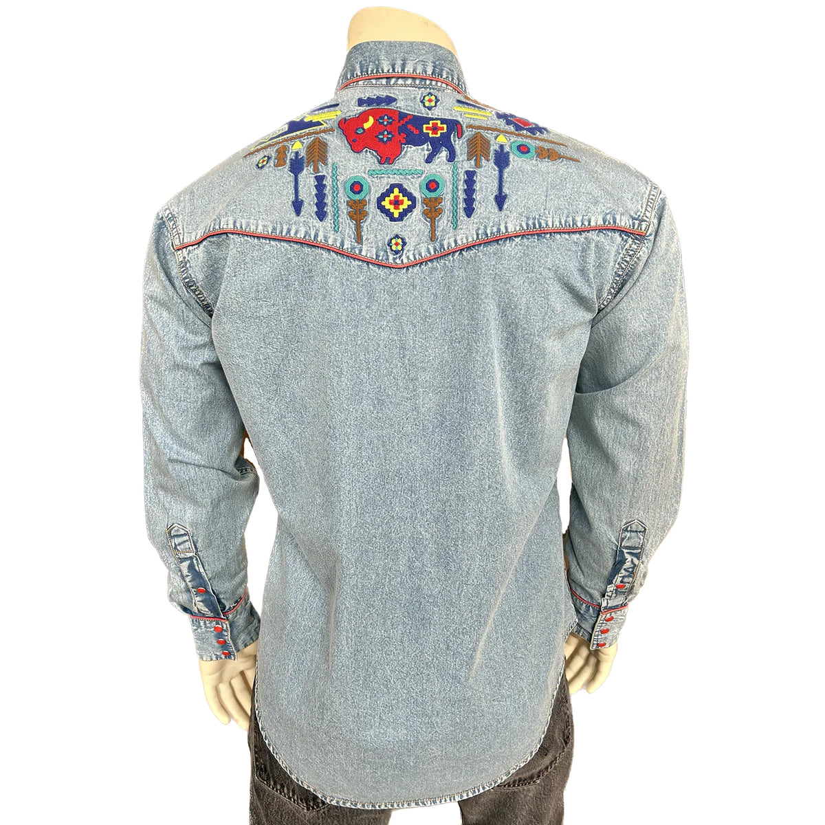 Rockmount Ranch Wear Men's Bison Embroidery Denim Front 