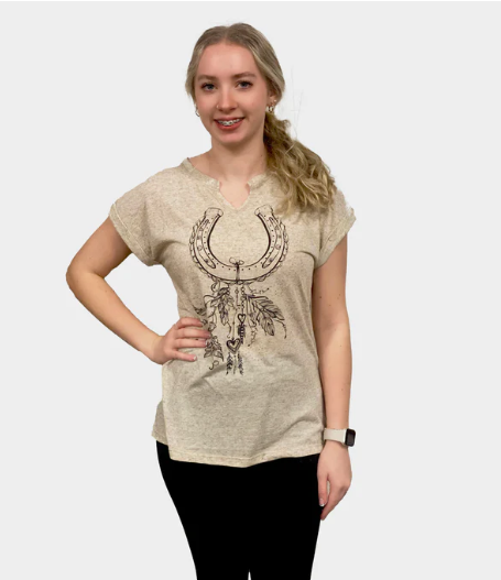 Liberty Wear Ladies' Horseshoe And Feathers Top Front