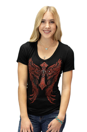 Ladies' Liberty Wear Red Wings & Cross Design on Front 