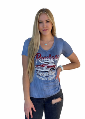 Liberty Wear Ladies' Route 66 Retro Cars Top Front