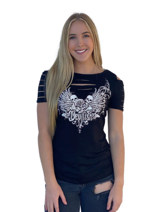 Liberty Wear Ladies' Devilish Rose Top Front