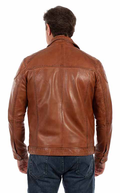 Scully Men's Leather Jacket Casual Zip with Woven Details Brown Front
