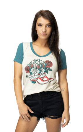Liberty Wear Ladies' Top Boots And Roses Front