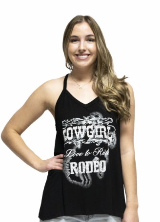 LIberty Wear Ladies' Racer Back Tank Cowgirl Rodeo Front
