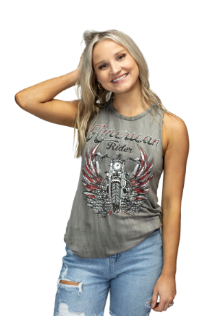 Liberty Wear Women's Tank with Bike and Wings Graphic Front