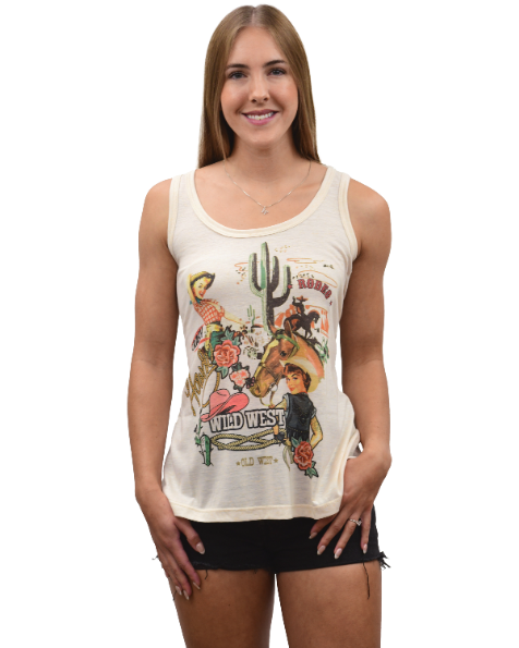 Liberty Wear Ladies' Howdy Vintage Cartoon Tank Front #7526