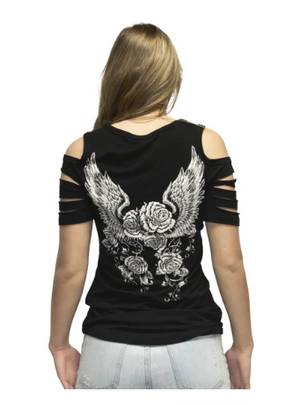 Liberty Wear Ladies' Top Purple Winged Rose Back