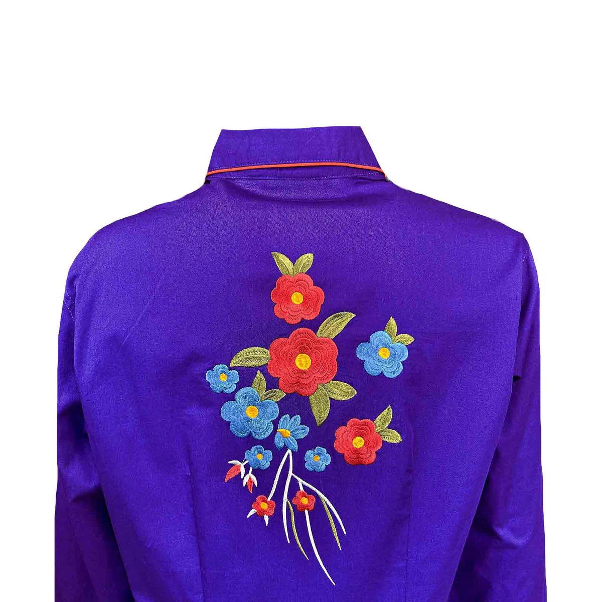 Rockmount Ranch Wear Ladies' Vintage Inspired Western Shirt Embroidered Blooms on Purple Back