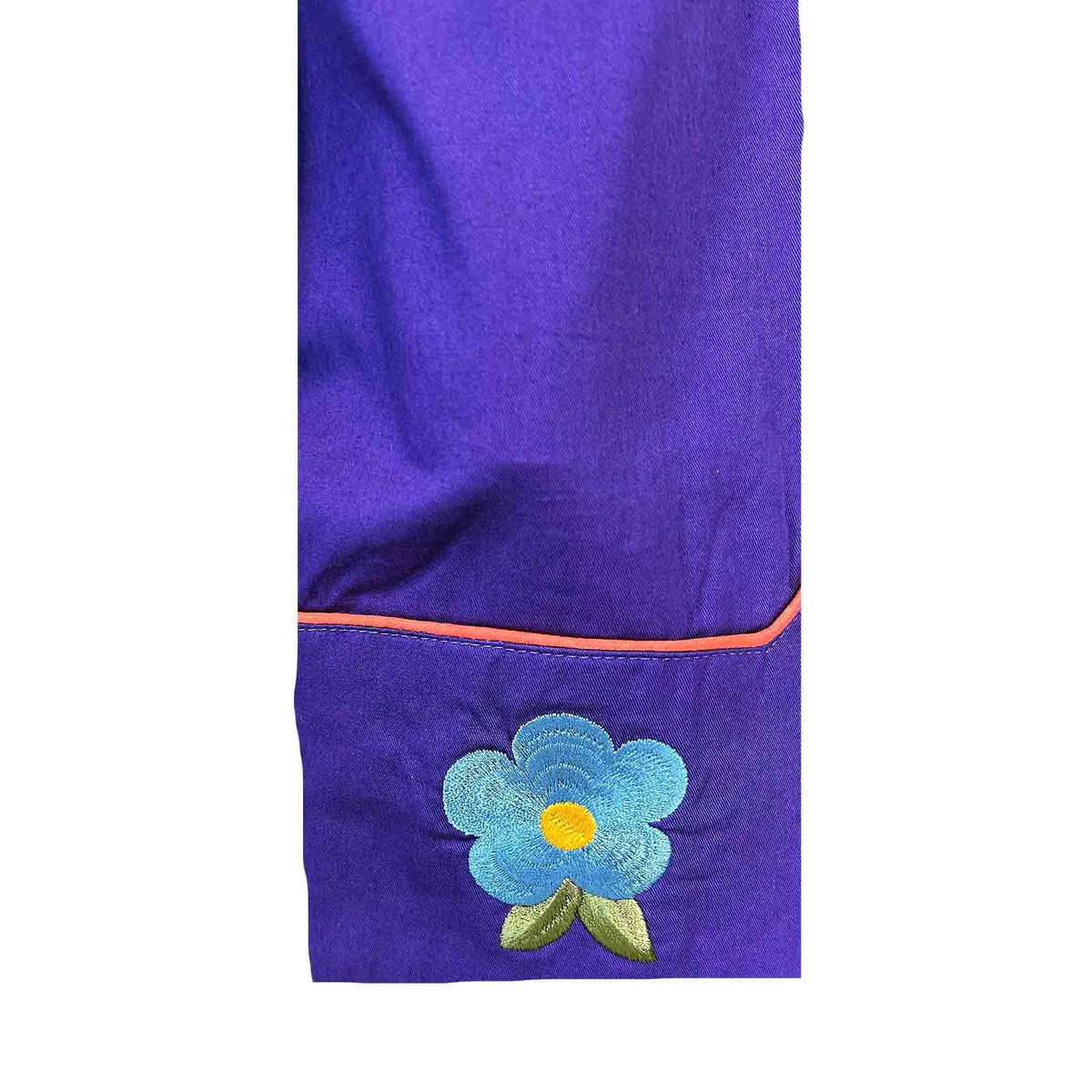 Rockmount Ranch Wear Ladies' Vintage Inspired Western Shirt Embroidered Blooms on Purple Cuff