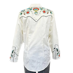 Vintage Inspired Western Shirt Ladies Rockmount Floral Embroidery Ivory Back