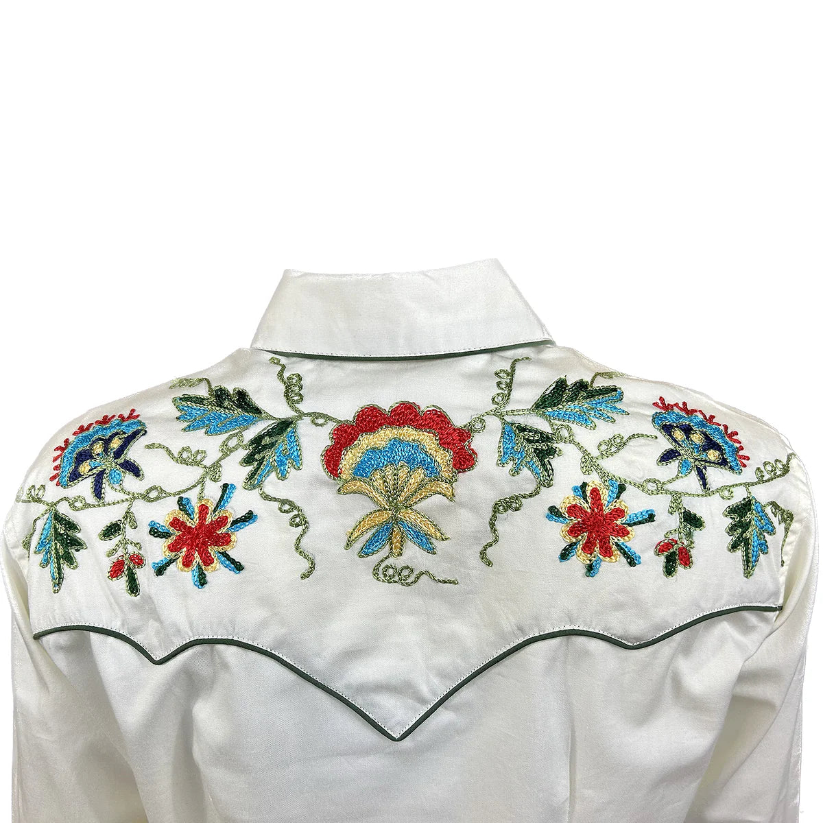 Vintage Inspired Western Shirt Ladies Rockmount Floral Embroidery Ivory Back